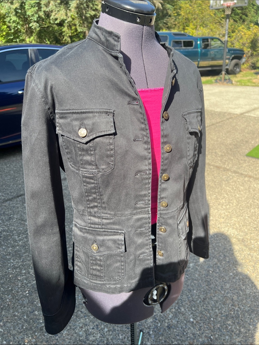 Live a Little Black Military-Style Jean Jacket